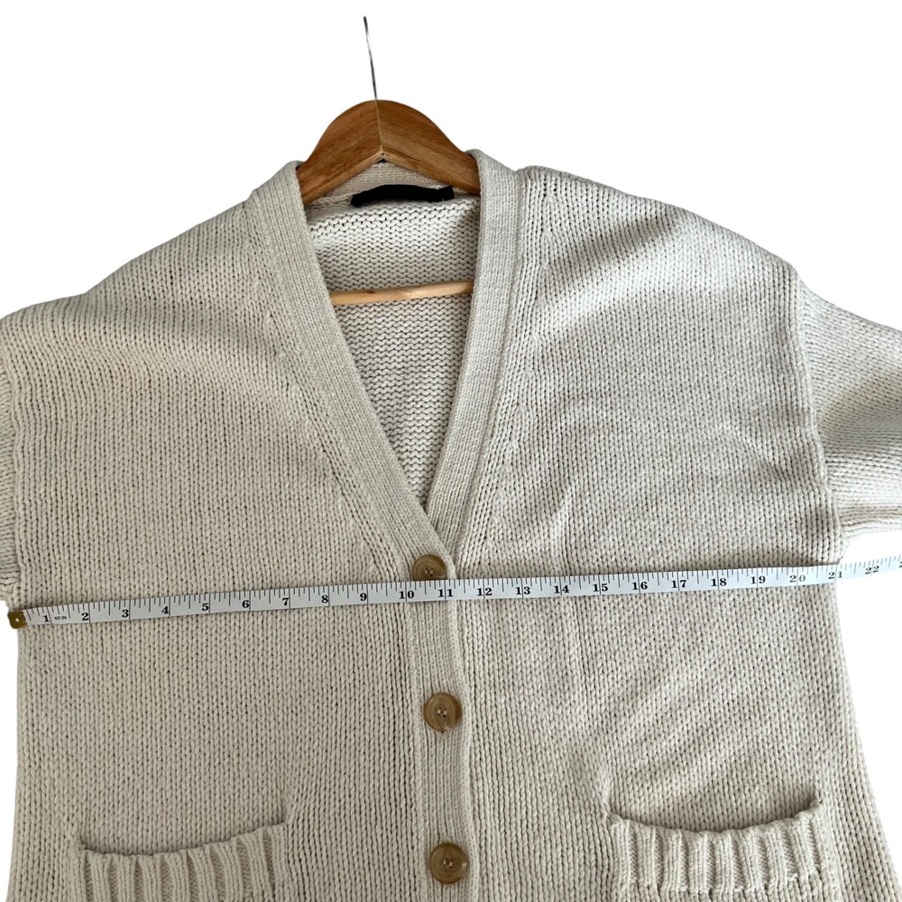 Jenni Kayne Cody Chunky Cream Knit Button Cardigan Front Pockets SZ M Minimalist - Picture 13 of 15